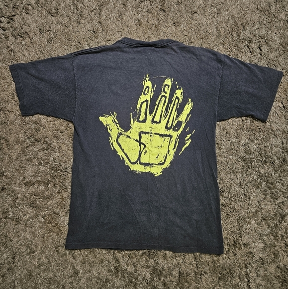 Vintage 80's Body Glove Graphic Neon Yellow Green Big Hand T-shirt Size L USA - Picture 1 of 10